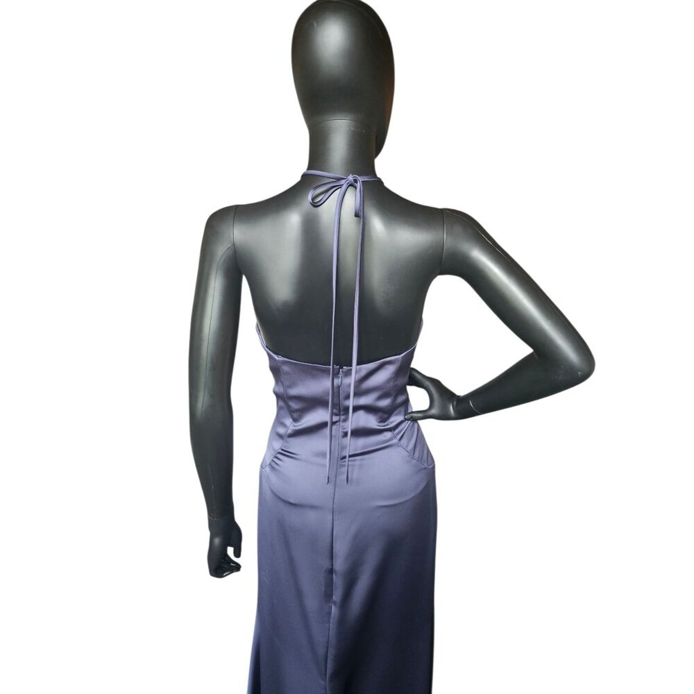 Dusk (Blue) Silky Satin Halter Haxi Bridesmaid Dress - Mori Lee - Picture 8 of 10